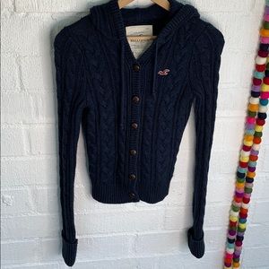 Hollister Button Up Knit Sweater with Hood sz M